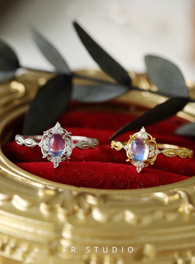 S925银镀金月光石戒指