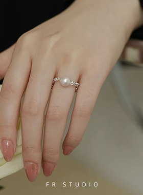 925银天然淡水小珍珠链条戒指