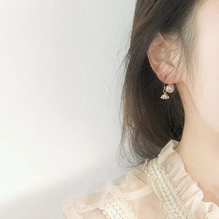 美美哒 ！闪闪水晶四瓣小花朵锆石14K包金耳钉珍珠耳环