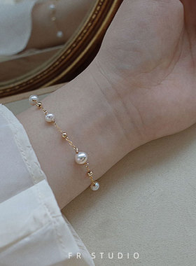 14K包金天然满天星金珠珍珠手链