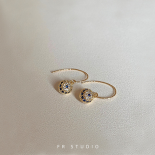 土耳其恶魔之眼精致极简耳环蓝白锆石14K包金批花耳钉女