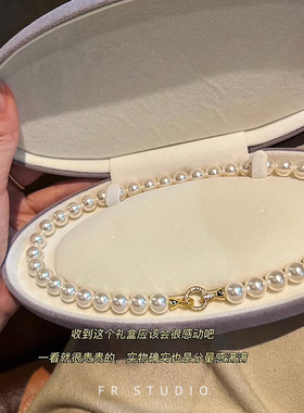 倪妮同款施家珍珠澳白真多麻色925银扣轻奢复古气质百搭锁骨链