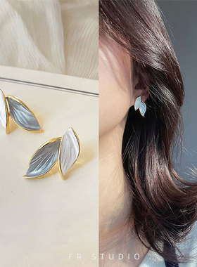 七里一抹蓝 简约ins树叶耳环叶子耳饰个气质温柔森系无耳洞耳夹女
