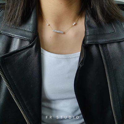 巴洛克炫彩长条珍珠项链