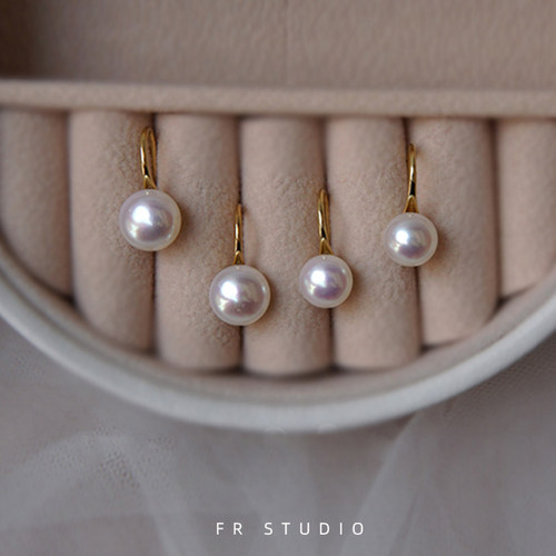 镜面强光天然珍珠纯银高跟鞋耳环