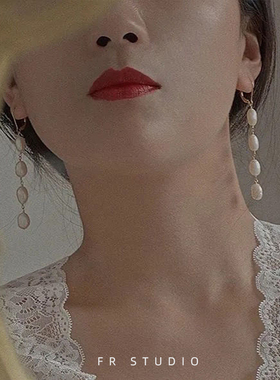 法式巴洛克珍珠耳环女长款气质复古高级感大气圆925银耳夹无耳洞