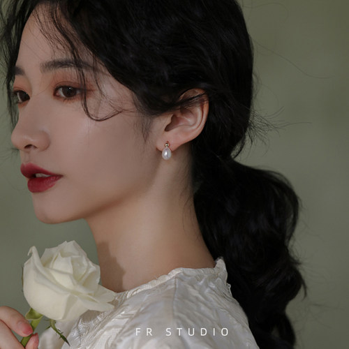 天然巴洛克水滴珍珠耳夹耳环女