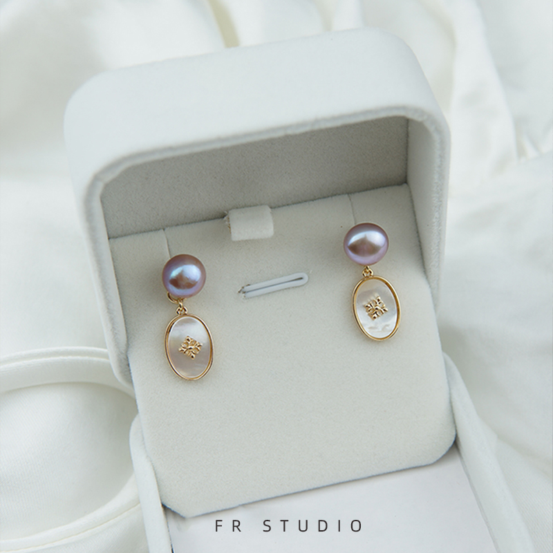 复古宫廷风优雅紫色珍珠耳夹耳环