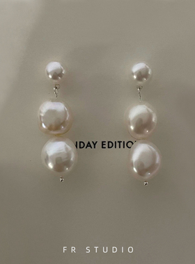 董洁同款Soft巴洛克淡水珍珠耳环三颗异形不规则珍珠耳饰法式优雅