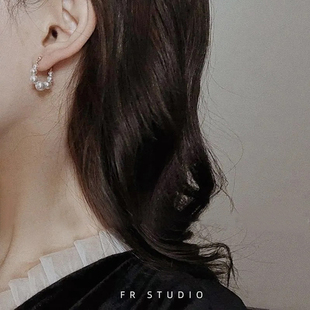 香颂 14K注金水滴珍珠耳圈耳钉复古精致原创后挂耳环气质百搭女