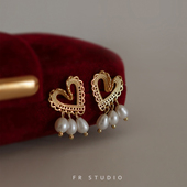 舞会法式 爱心天然水滴珍珠耳环女复古温柔气质高级感耳钉耳饰耳夹