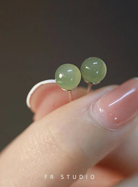 玉石耳钉」925纯银针不易过敏养耳洞国风耳环蚊香盘耳夹无耳洞女