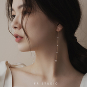 耳饰耳环夹 女时尚 迷你天然小珍珠超长款 耳线耳夹14K包金2026新款