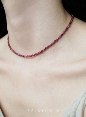 璀璨手工天然切面红宝石项链秋冬