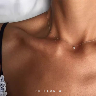 小众性冷淡风极简约ins超闪4mm锆石锁骨链女14k包金项链女