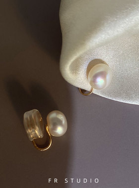 AAAAA天然珍珠升级版蚊香盘耳夹女气质简约日常纯银耳钉耳环饰品