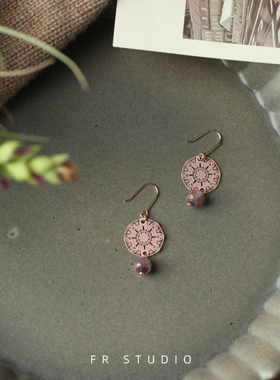 桑田。复古文艺优雅紫色琉璃珠1耳夹耳环女个性原创手作