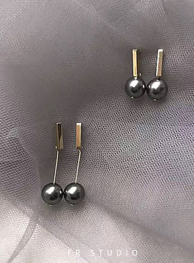 深灰黑珍珠耳夹女无耳洞高级感简约气质复古长款显瘦耳环耳钉耳饰