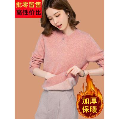 小个子加绒毛衣女加厚冬季一体绒短款套头保暖低领打底内搭羊毛衫