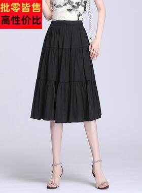 2025新款夏丝PVT季桑蚕裙女大士中a字裙高腰纯色裙下摆长裙