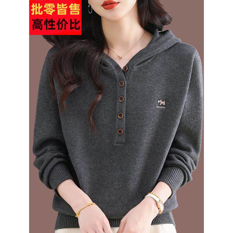 连帽卫衣女新款2025爆款时尚洋气百搭针织衫上衣女士带帽打底毛衣