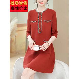 加码宽松秋冬针织裙女士时尚针织裙胖毫米盖腹中长底裙