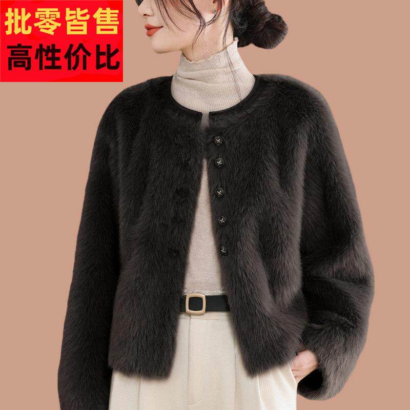 皮毛一体2025新款爆款海宁仿貂毛毛简单皮草外套女小个子年轻款厚