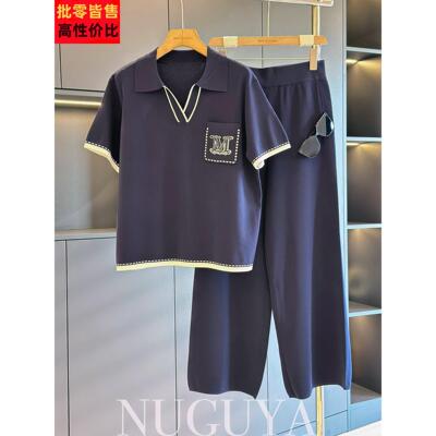时尚休闲冰丝套装女妈妈装短袖2025夏装新款气质时髦中老年两件套