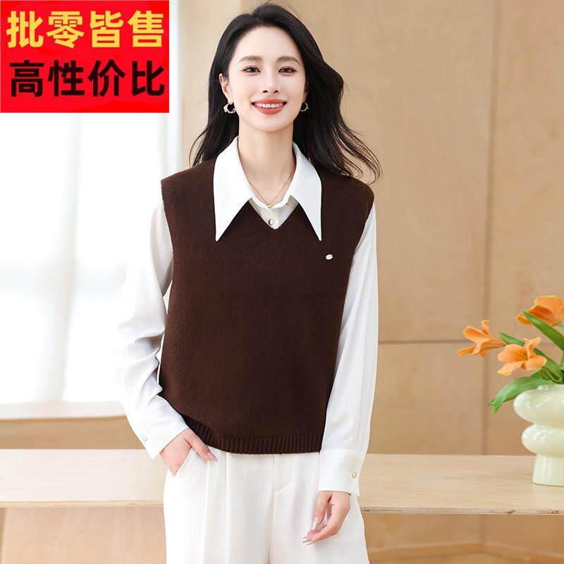 羊毛衫IJO马甲短女装春秋冬款小个子内搭配衬衫V领叠衣坎穿毛背心