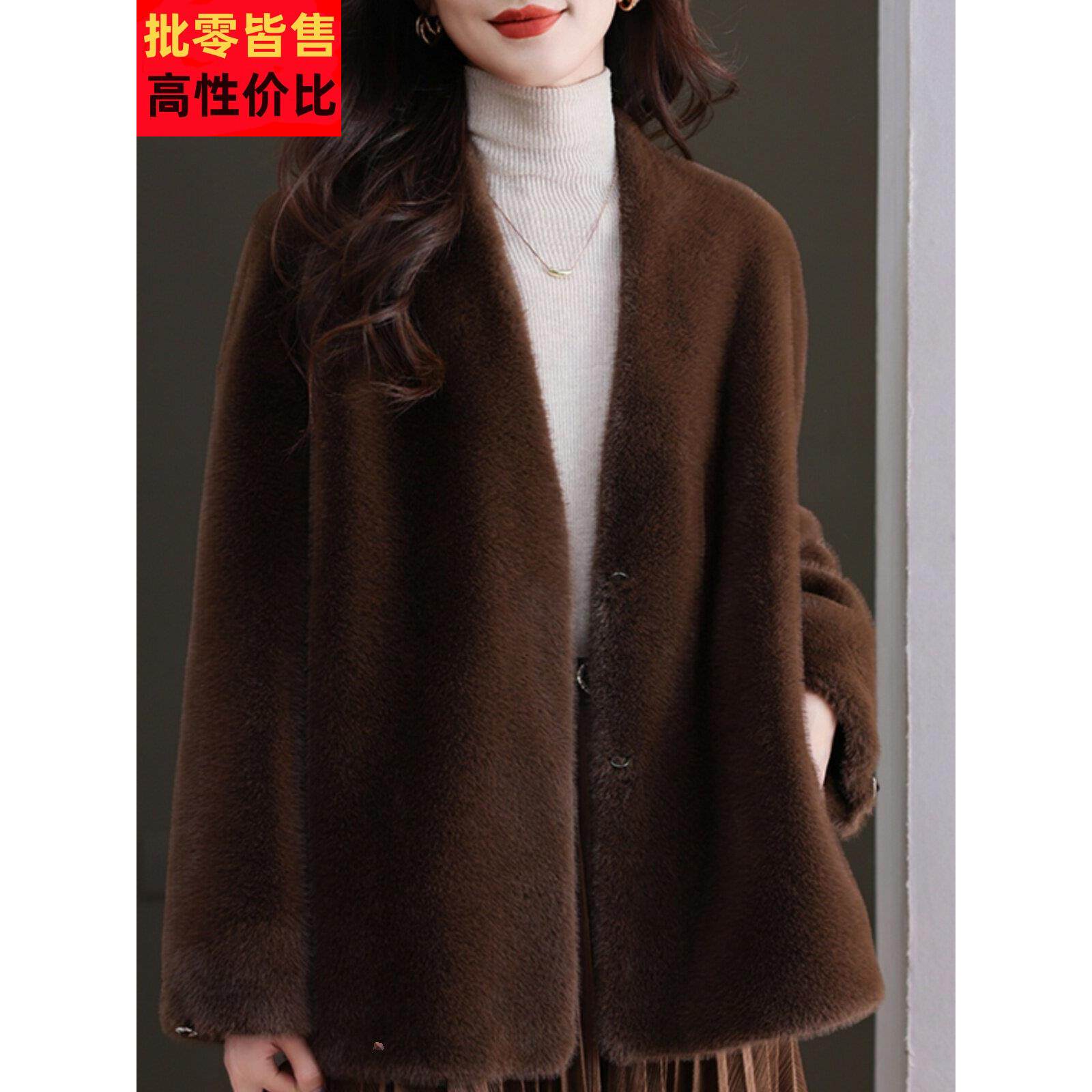 貂皮天鹅绒毛皮外衣中长毛衣外衣妇女开衫宽松大尺寸妇女开衫加厚