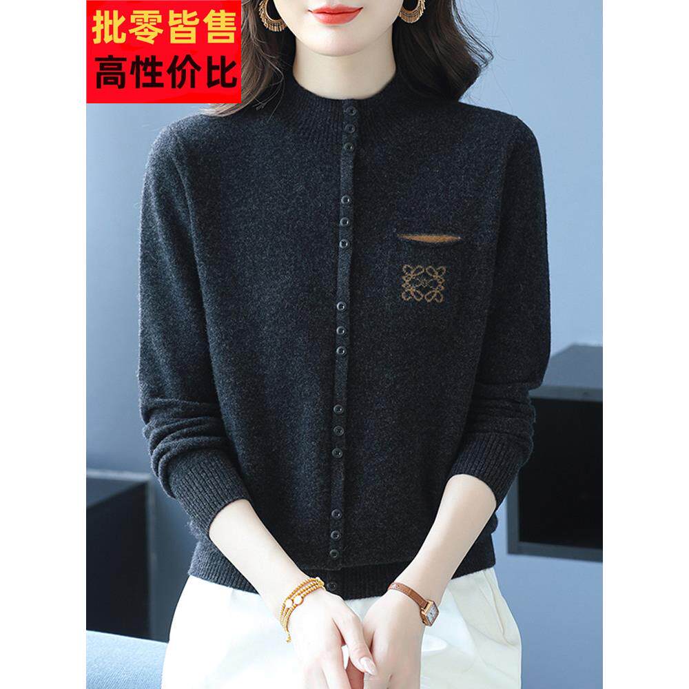 高端时尚新品100%纯羊绒女半高领毛衣套头宽松上衣秋冬羊毛打底衫