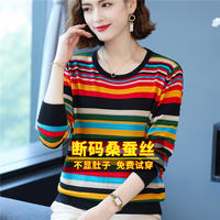 Mom's autumn mulberry silk T-shirt, large size striped knitted base, unique, beautiful and fashionable little shirt, 2023 women's top thumbnail 3