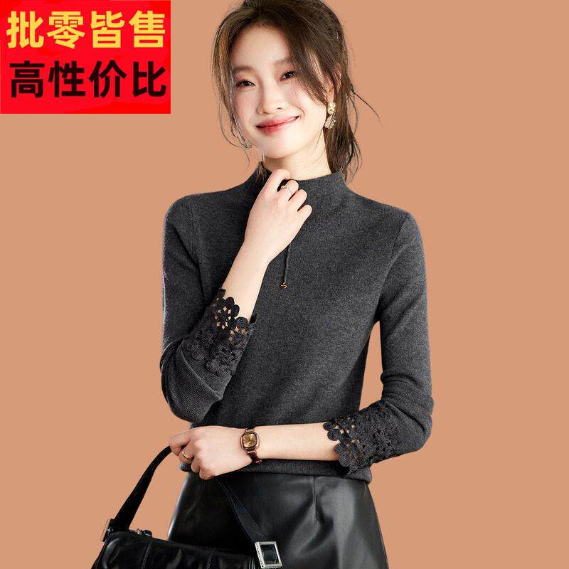 半领高红色毛子衣女士秋冬2025新款小个内短款花瓣袖搭羊22628毛