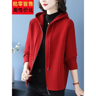 宽松洋女拉气质连帽炼开衫 夹克大码 毛呢外套短款 妈秋冬GDM妈新款