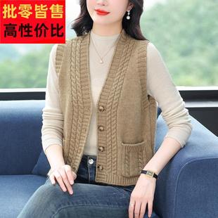 外搭背心开 无袖 衫 女短款 口袋螺纹 2024春装 小披肩外套羊毛衫 新款