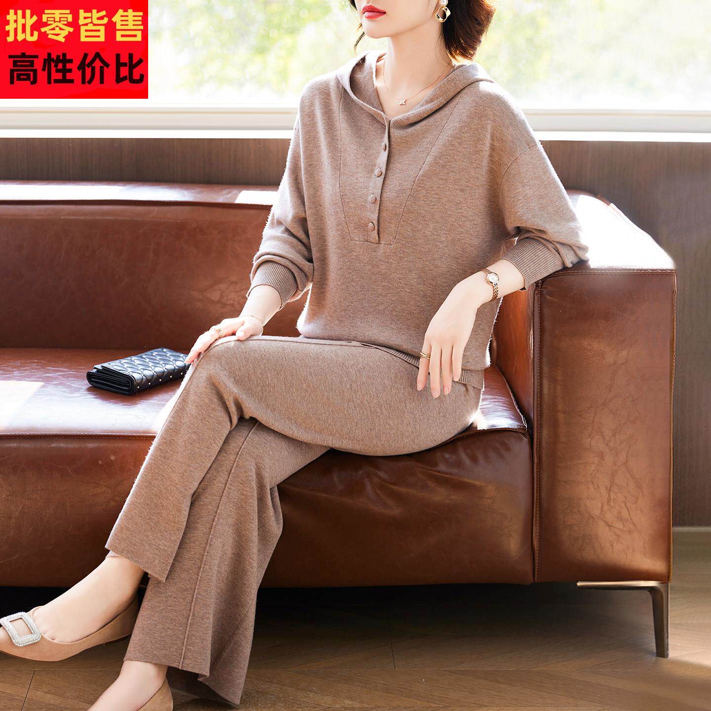 2026新款妈妈春装针织连帽卫衣套装中老年女春秋休闲运动装两件套