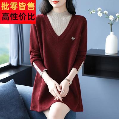 加肥加大码女装中长款毛衣女胖妈妈秋冬羊毛衫洋气时尚针织打底衫