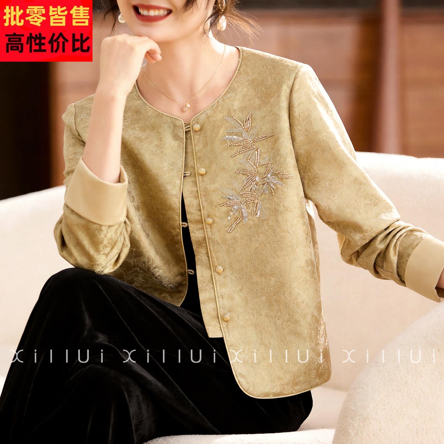 喜卉妈妈春装新中式国风开衫外套中老年女装春季时尚洋气端庄大气