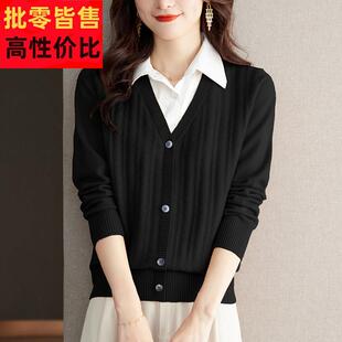 遮肚子EVE显瘦上 底衬衫 胖mm春秋大毛衣女宽松200斤领假两件码 打衫