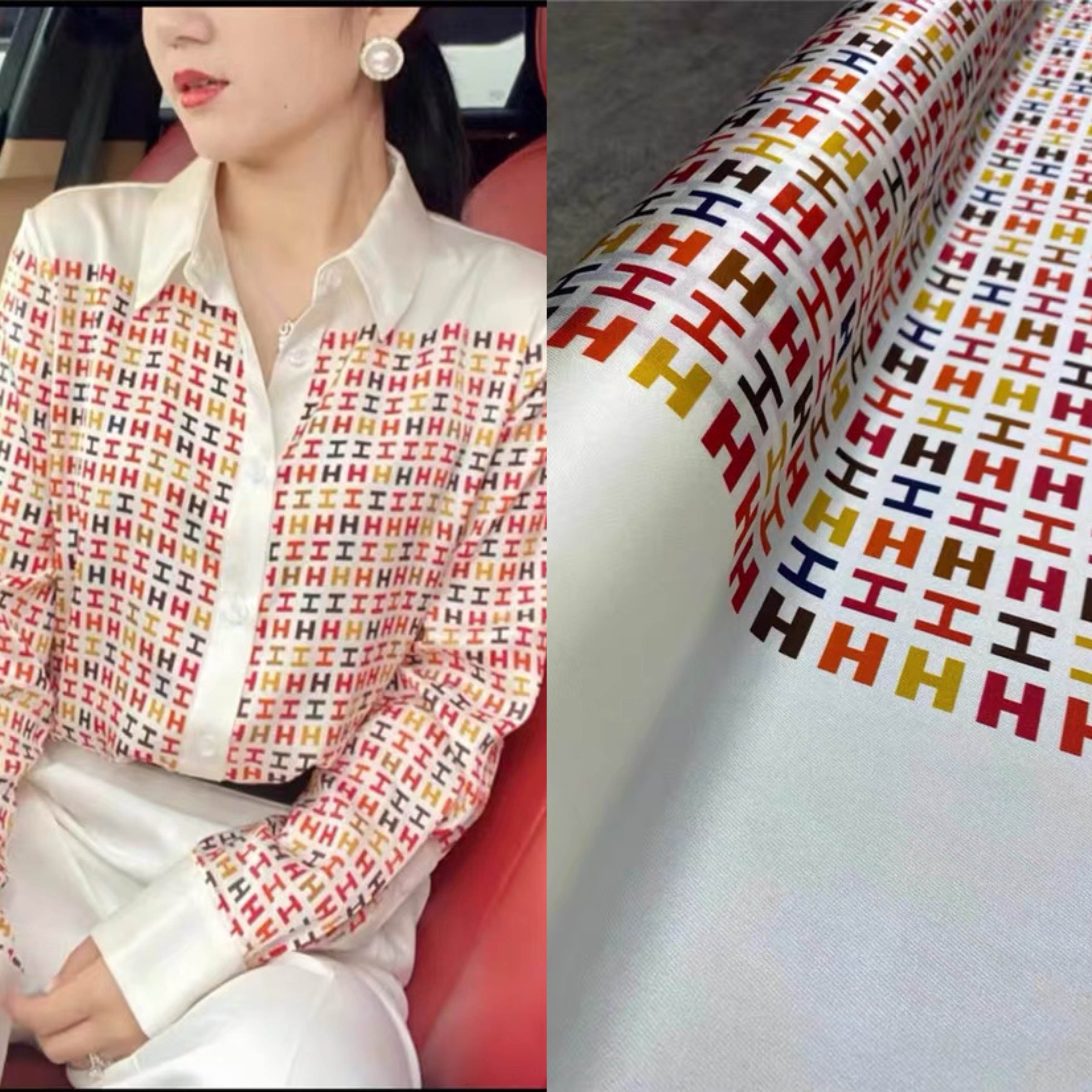 早春高定新品糖果色字母印花弹力斜纹真丝布料衬衫连衣裙服装面料