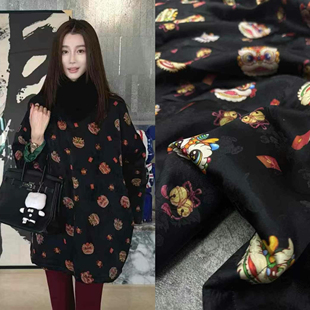 醒狮献瑞秋冬新品真丝花罗加桑蚕丝絮片布料年服马甲外套服装面料