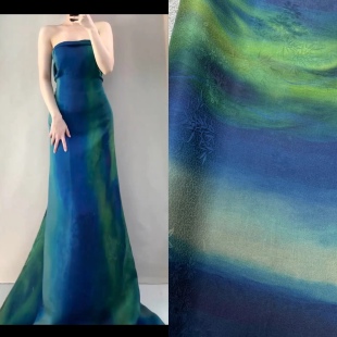 大脸丝绸 蓝海极光绞罗红云纱 100%真丝桑蚕丝高定服装旗袍布料