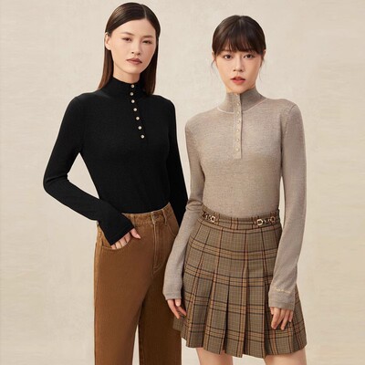 正品哥家高端羊毛葱纱排扣针织衫