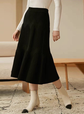 正品哥家女装2026新款松紧腰针织伞裙肌理感高腰半身裙女A200201