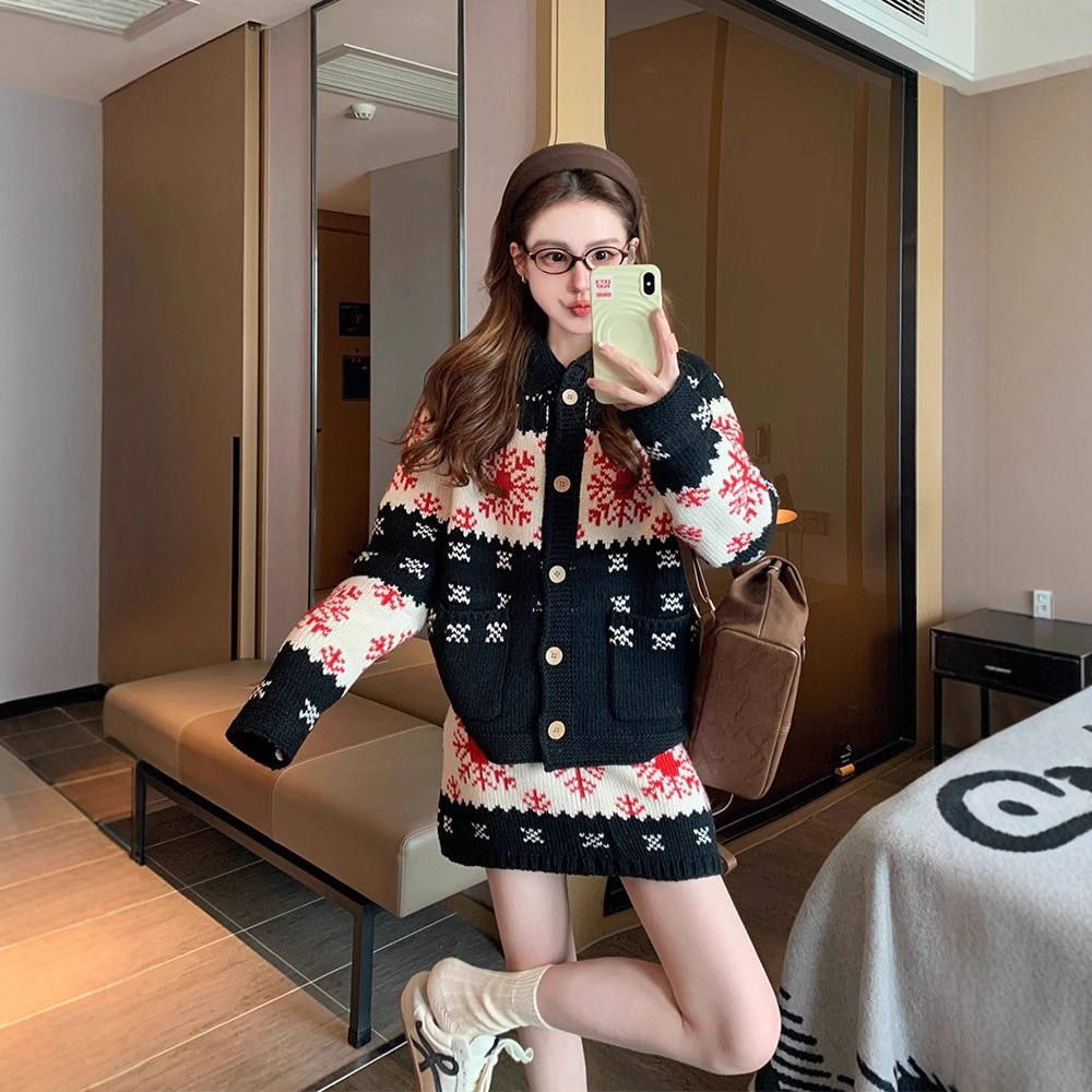 园园美衣毛衣套装女2026新款秋冬韩系慵懒高级感针织半身裙两件套