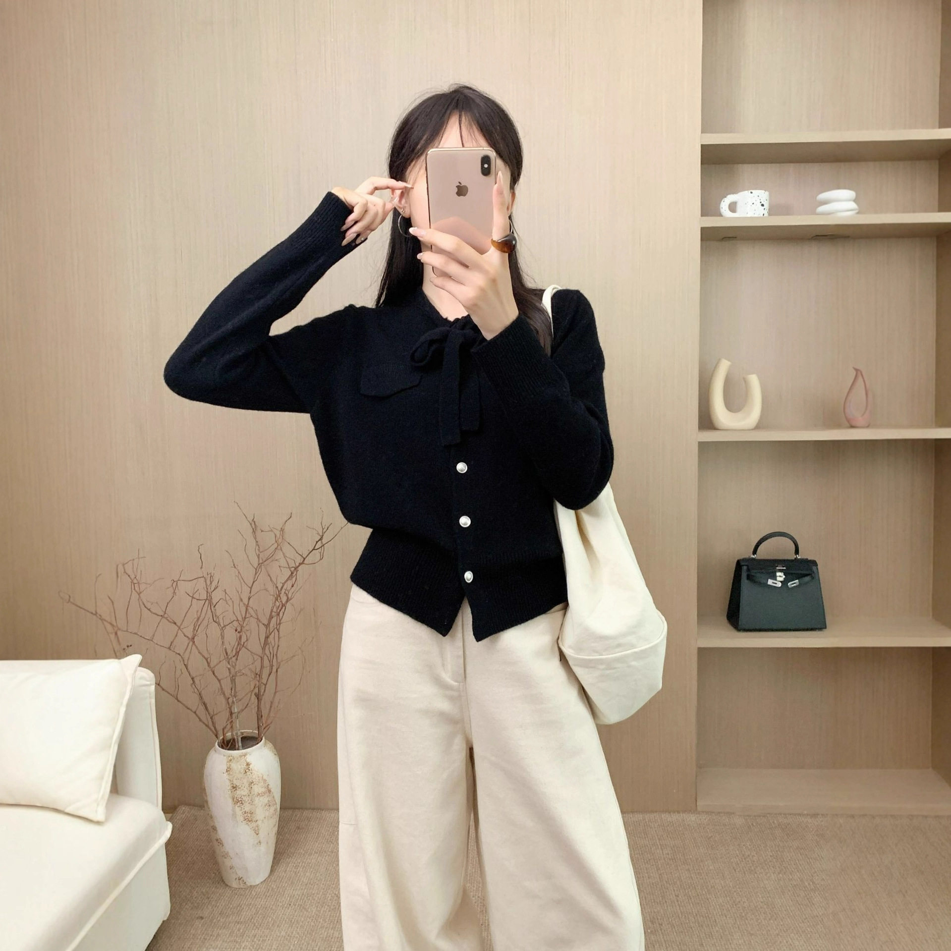 园园美衣原创设计飘带系带领针织