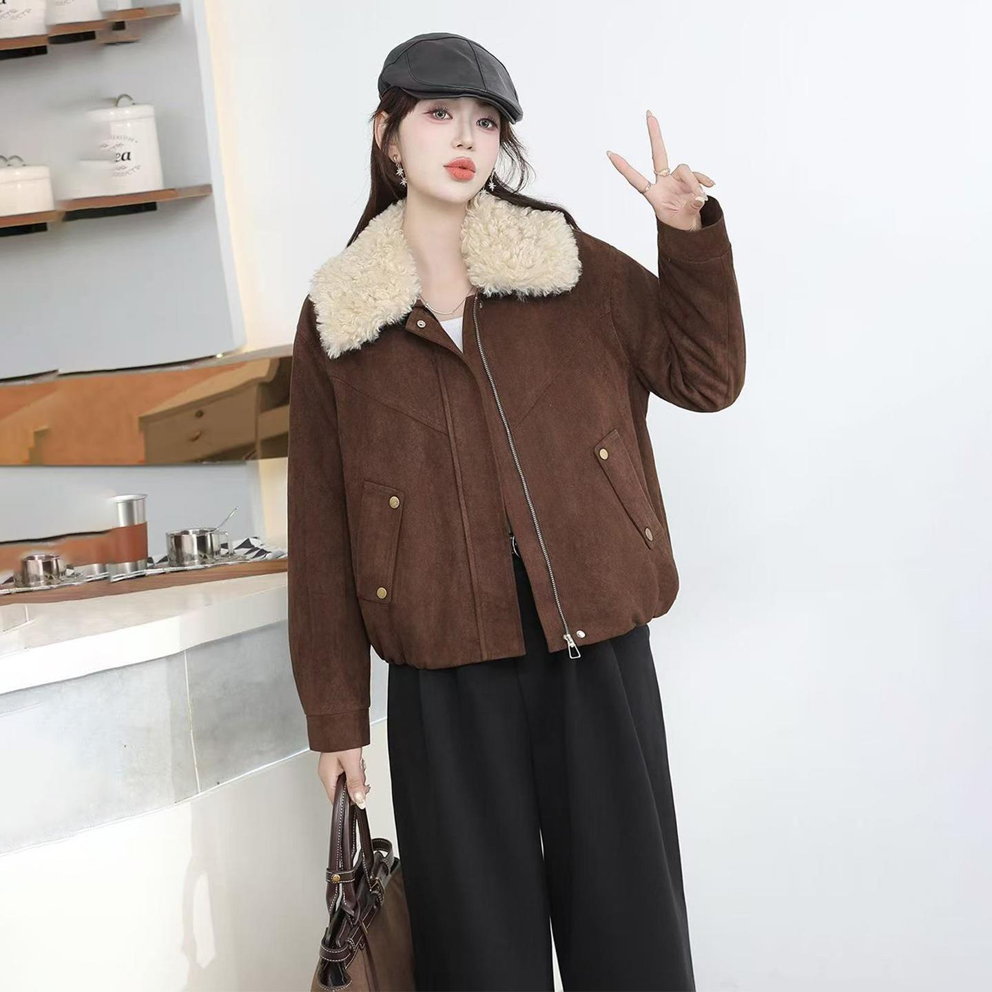 园园美衣加厚复古麂皮绒夹棉工外套女短款25冬时尚洋气显瘦保暖棉