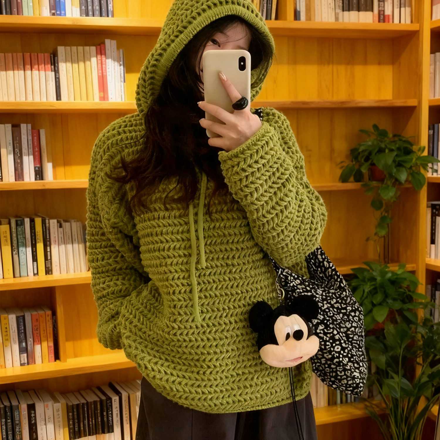 园园美衣26韩版秋冬新款连帽套头毛衣女粗针内搭慵懒风复古针织衫