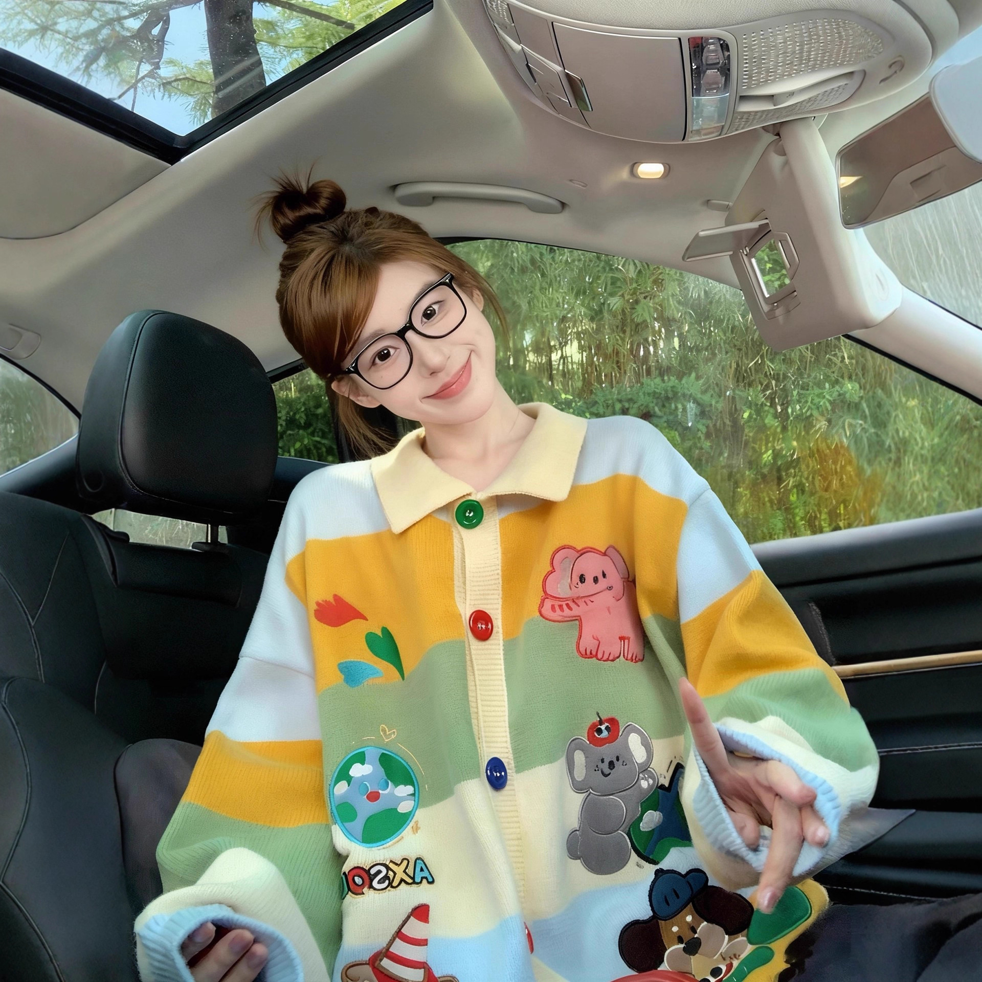 园园美衣刺绣毛衣开衫女2026新款秋冬复古减龄学院风翻领针织外套