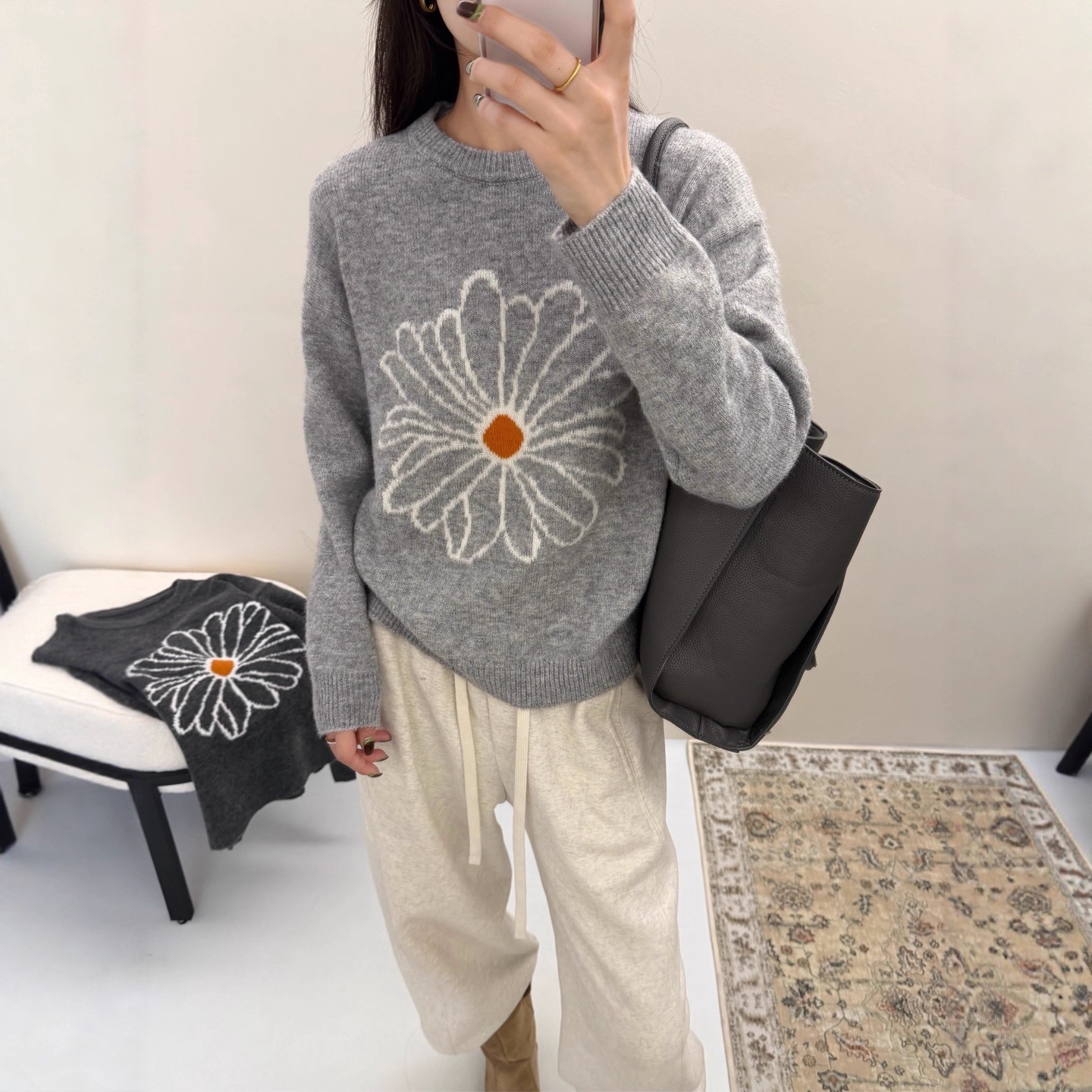 园园美衣士加厚灰色毛衣可外穿内搭女款新款秋冬打底衫洋气上衣女